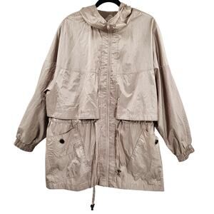 Vintage CBO New York Beige Hooded Rain Jacket Adjustable Women's Plus Size 2X